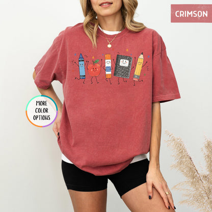 Comfort Colors® Funny Teacher Life Shirt, Back To School Gift, Preschool Teacher School Supplies T-shirt, Crayon Apple Pencil Notebook Shirt