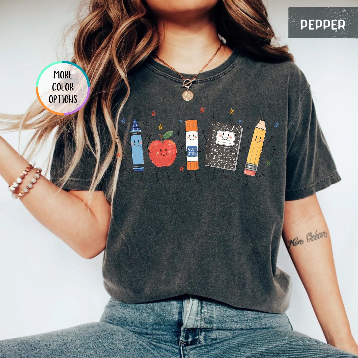 Comfort Colors® Funny Teacher Life Shirt, Back To School Gift, Preschool Teacher School Supplies T-shirt, Crayon Apple Pencil Notebook Shirt