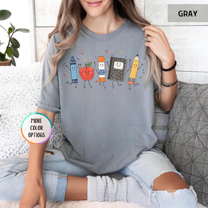 Comfort Colors® Funny Teacher Life Shirt, Back To School Gift, Preschool Teacher School Supplies T-shirt, Crayon Apple Pencil Notebook Shirt