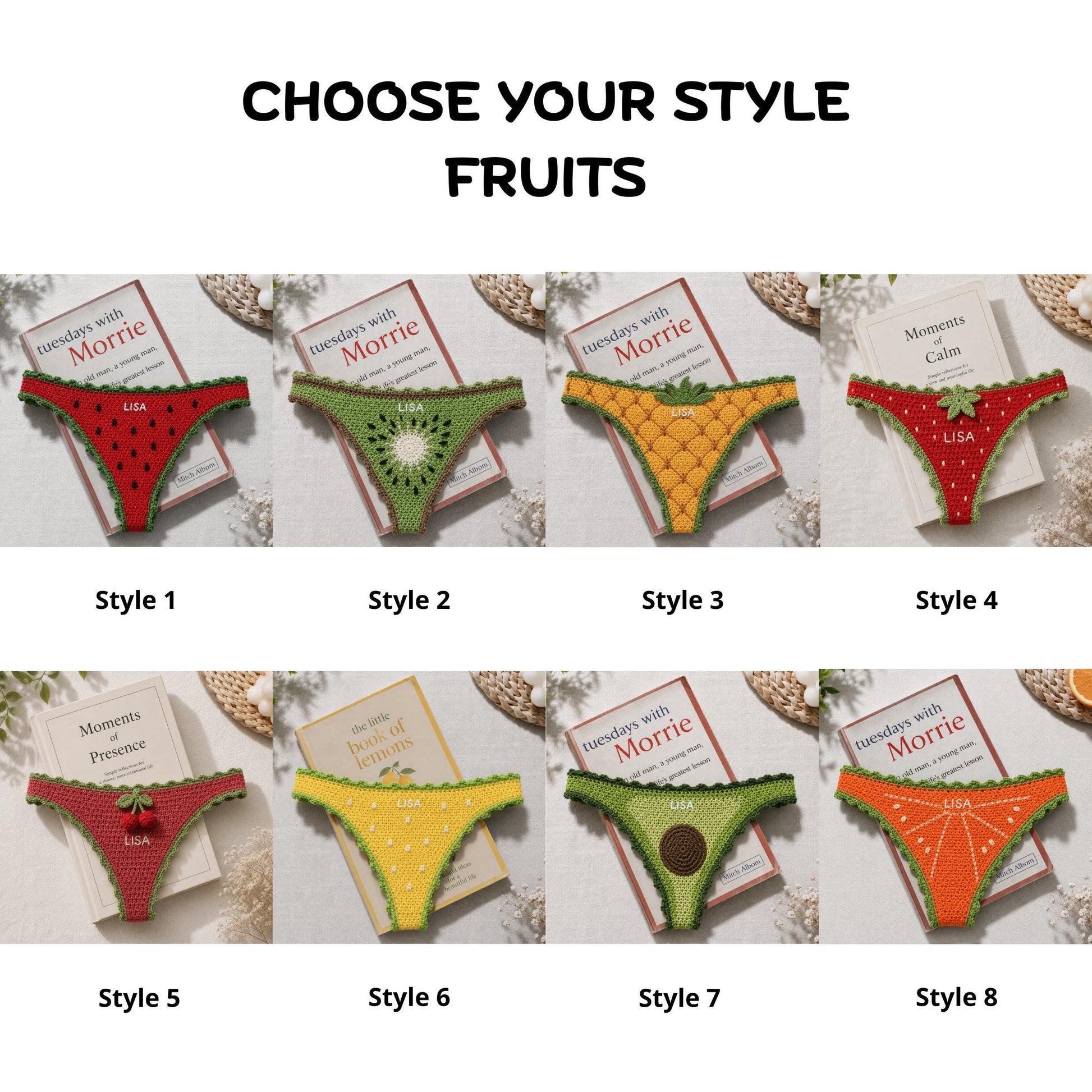 Personalized Crochet Bikini Bookmark, Handmade Book Thong, Fruit Bookini Gift for Readers