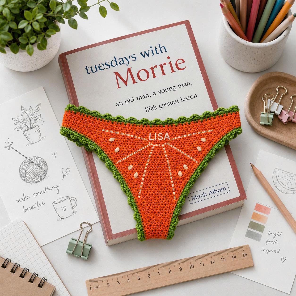 Personalized Crochet Bikini Bookmark, Handmade Book Thong, Fruit Bookini Gift for Readers