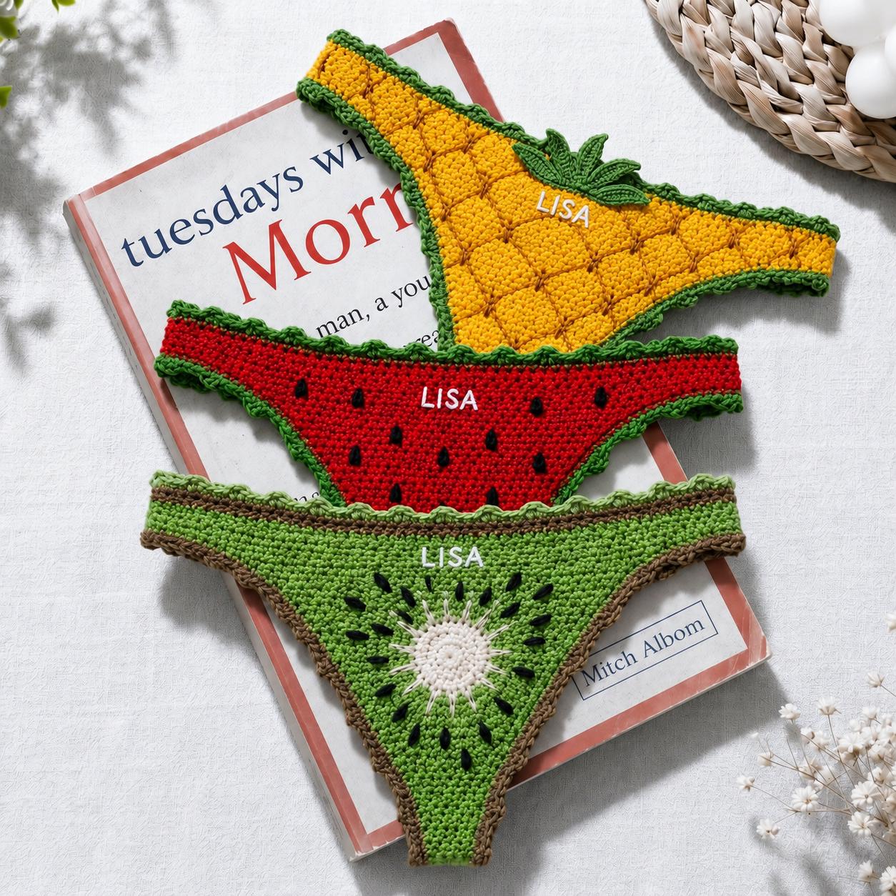 Personalized Crochet Bikini Bookmark, Handmade Book Thong, Fruit Bookini Gift for Readers