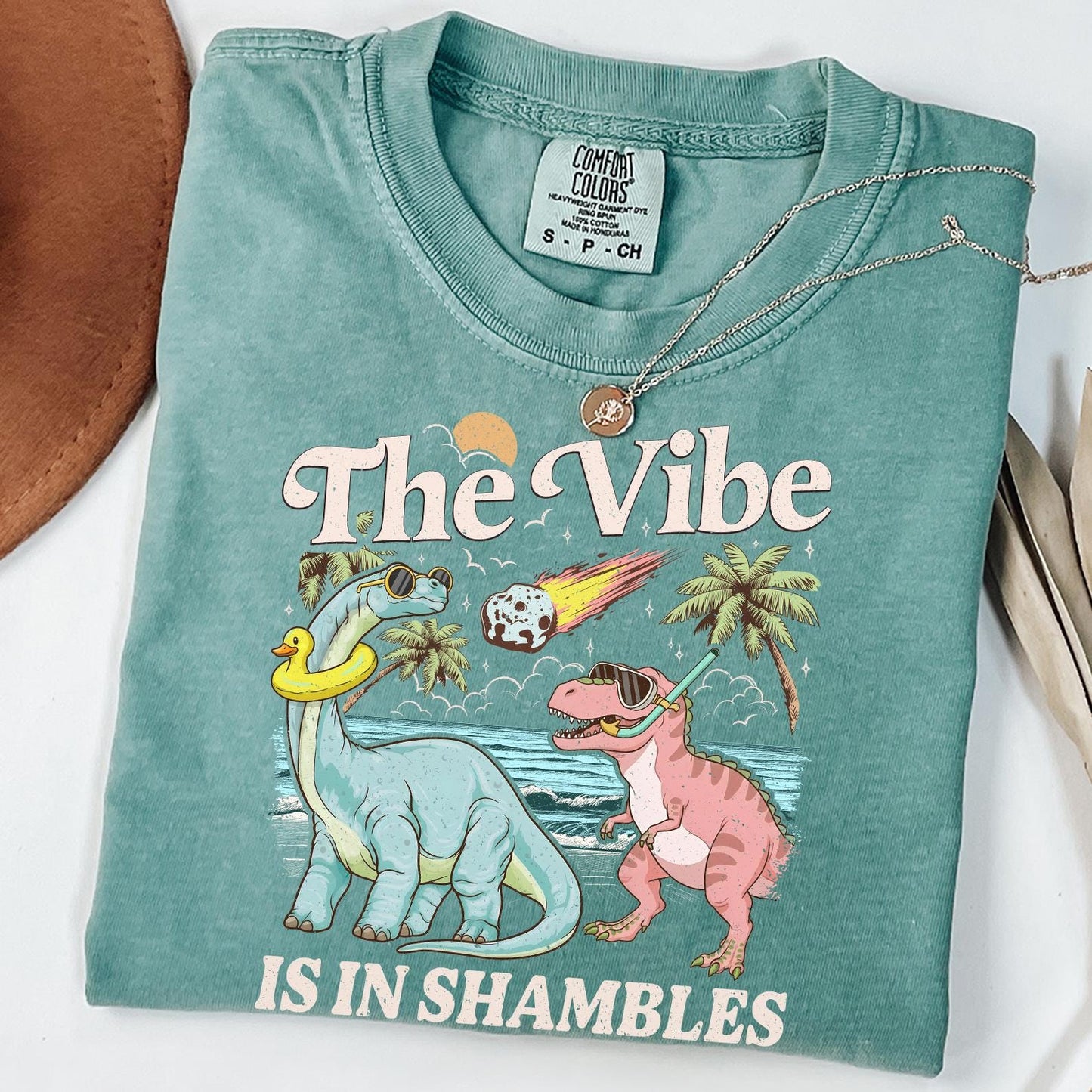The Vibe Is In Shambles Shirt, Funny Dinosaur Crewneck, Cute Mental Health Tee Gift, Gift For Her, Comfort Colors®, Trendy Beach Graphic Tee