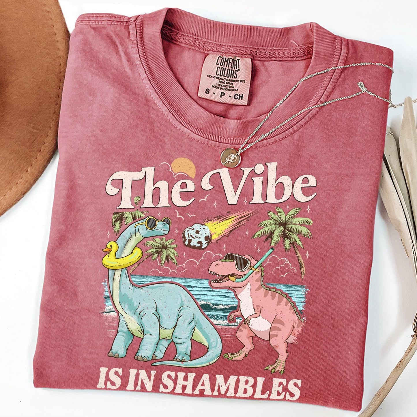 The Vibe Is In Shambles Shirt, Funny Dinosaur Crewneck, Cute Mental Health Tee Gift, Gift For Her, Comfort Colors®, Trendy Beach Graphic Tee
