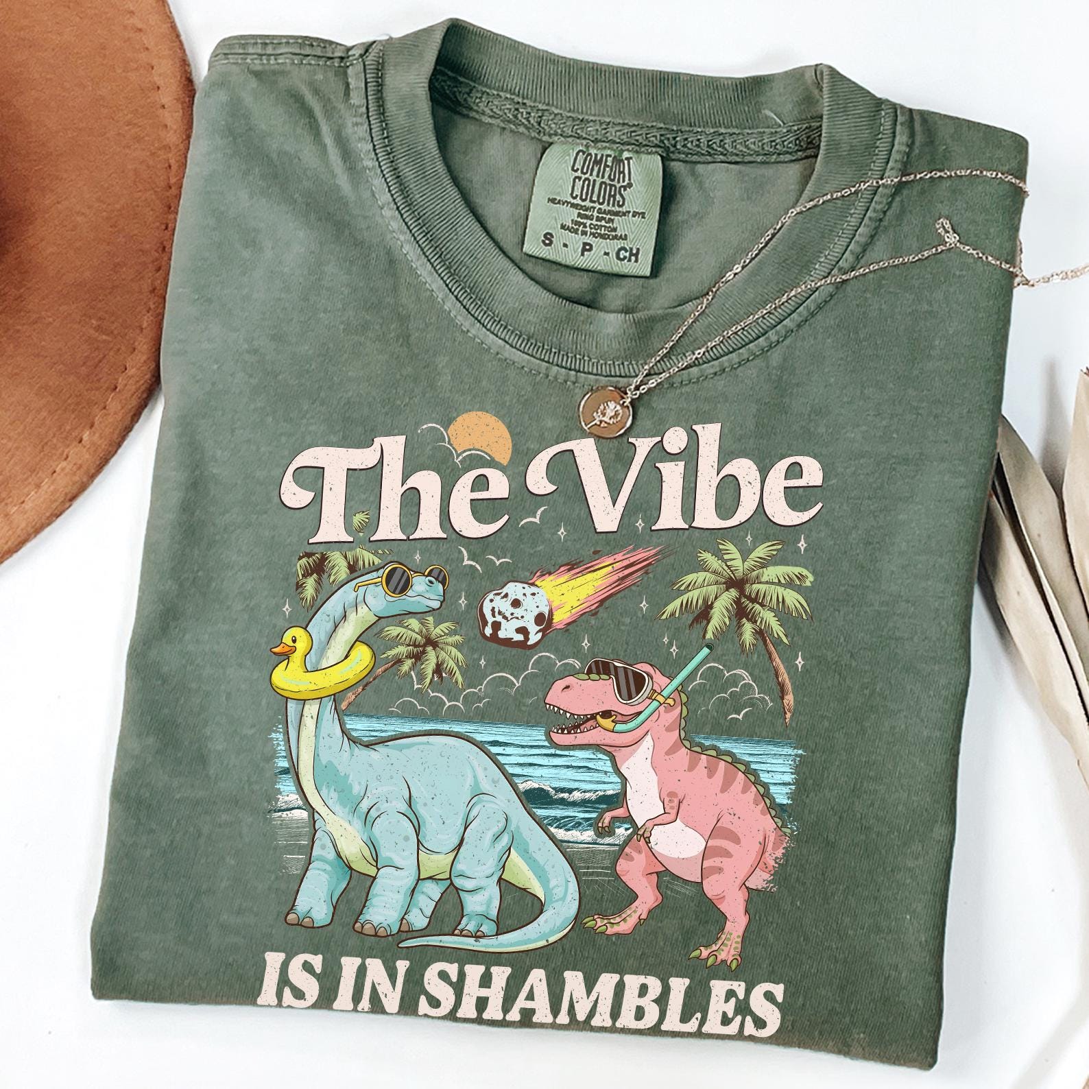 The Vibe Is In Shambles Shirt, Funny Dinosaur Crewneck, Cute Mental Health Tee Gift, Gift For Her, Comfort Colors®, Trendy Beach Graphic Tee