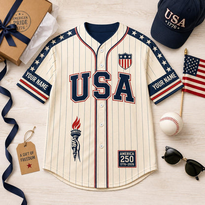Personalized USA 250 Baseball Jersey, Custom Name Number America Jersey, 1776 2026 Patriotic Shirt, 250 Years of Freedom Gift