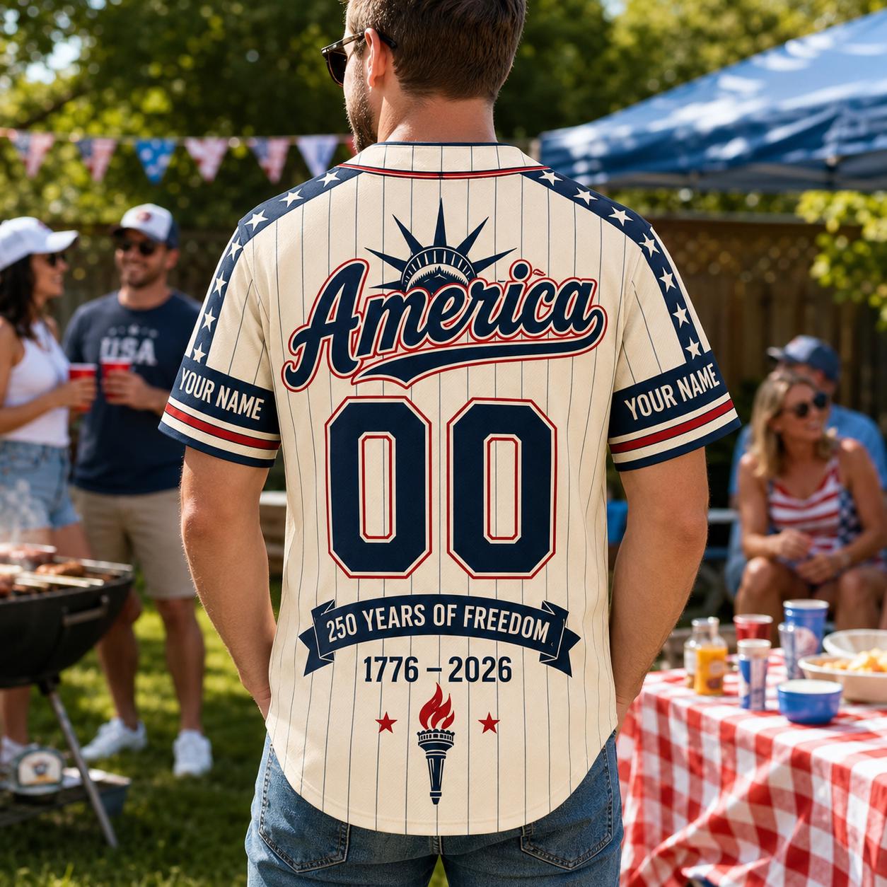 Personalized USA 250 Baseball Jersey, Custom Name Number America Jersey, 1776 2026 Patriotic Shirt, 250 Years of Freedom Gift