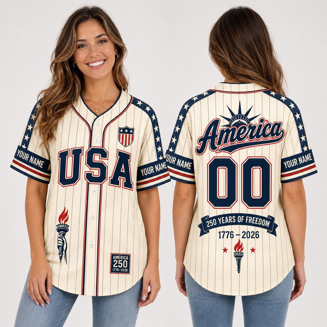 Personalized USA 250 Baseball Jersey, Custom Name Number America Jersey, 1776 2026 Patriotic Shirt, 250 Years of Freedom Gift