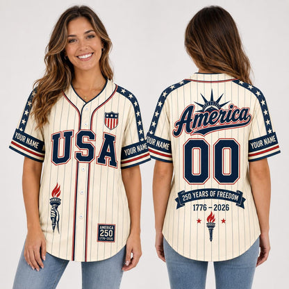 Personalized USA 250 Baseball Jersey, Custom Name Number America Jersey, 1776 2026 Patriotic Shirt, 250 Years of Freedom Gift