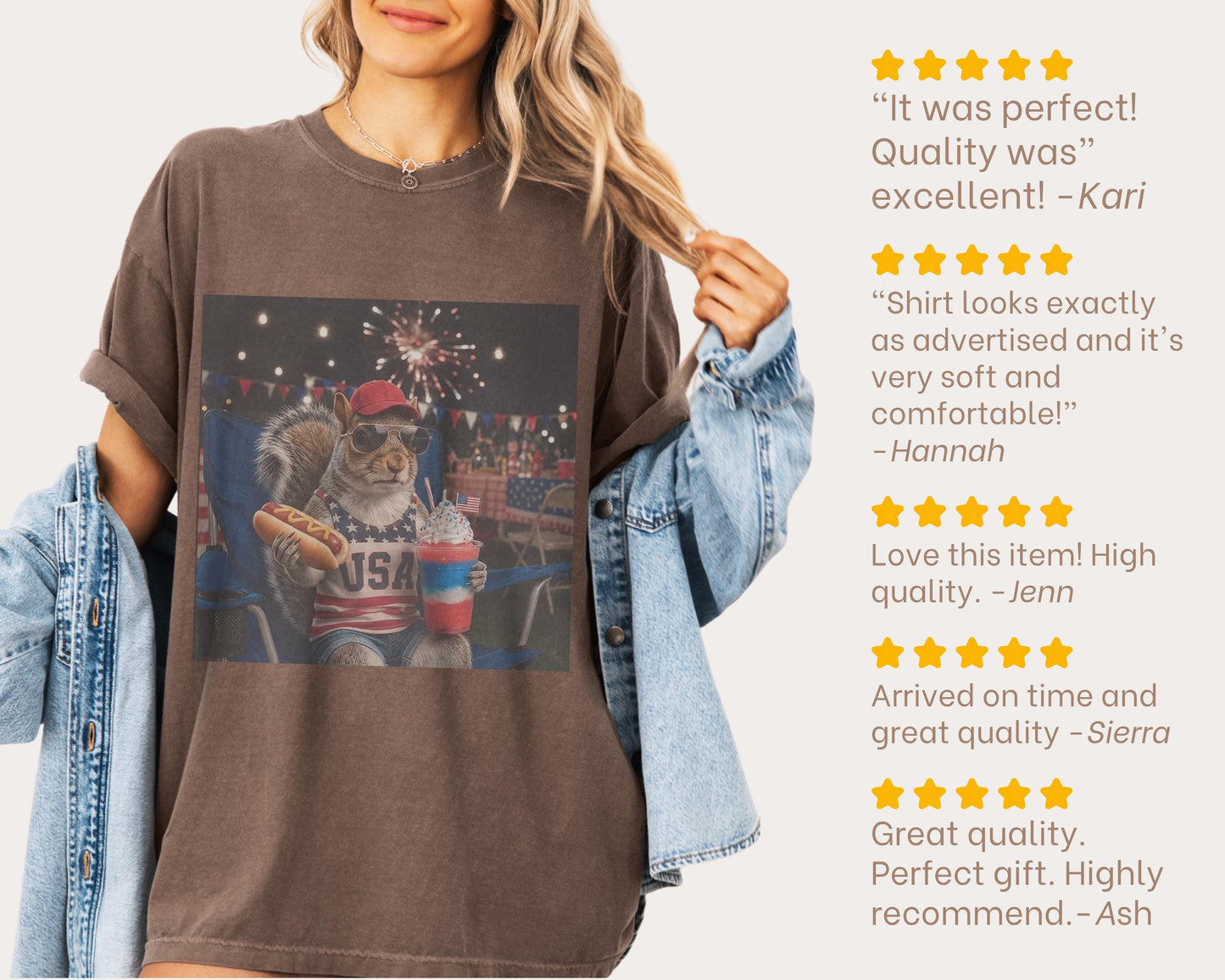 Comfort Colors® Funny Patriotic Hotdog Slushie Squirrel Shirt 4th of July America Shirt Design Funny USA Animal Graphic Top Independence Day