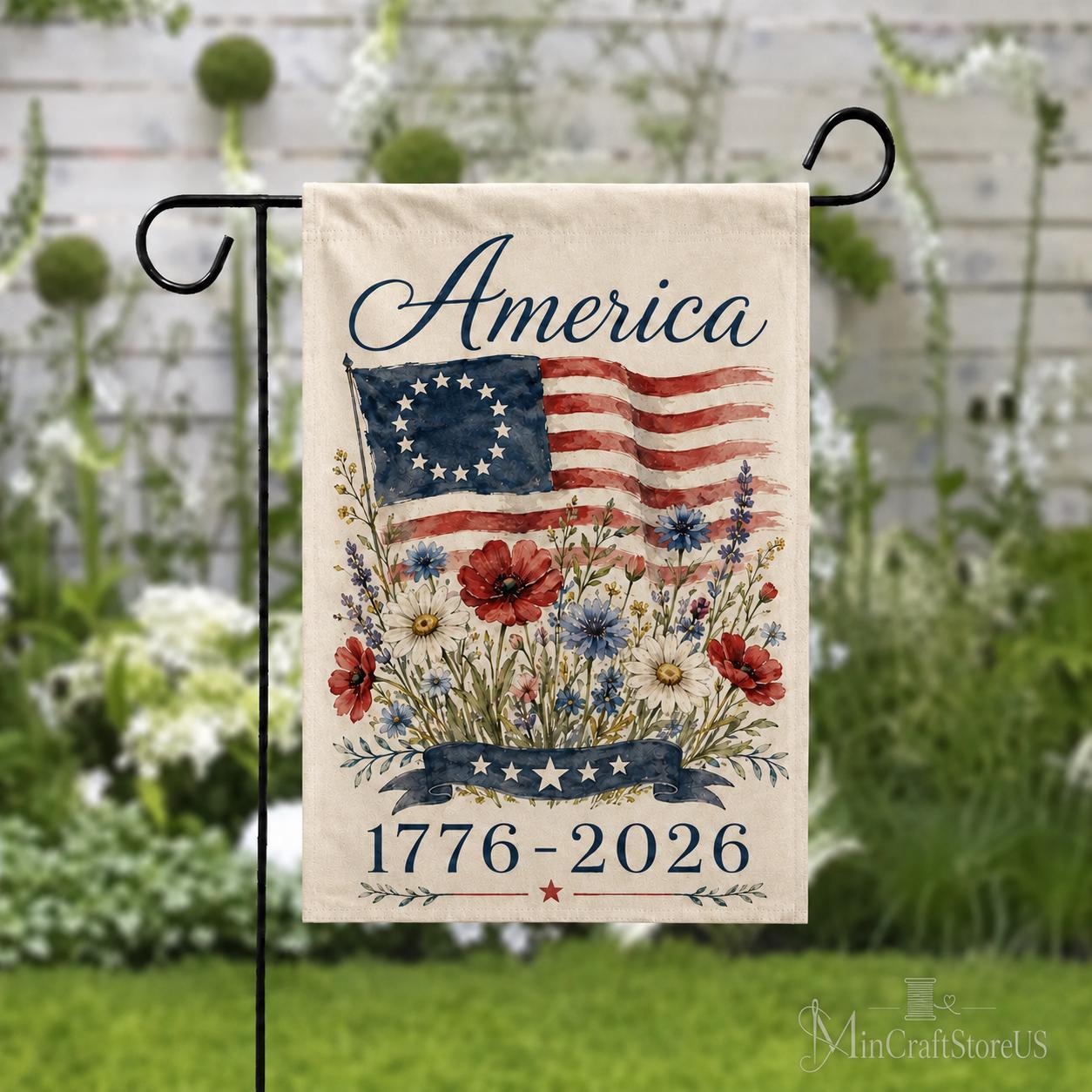 USA 250th Anniversary Garden Flag 1776-2026 Patriotic Outdoor Decor American Semiquincentennial Yard Banner