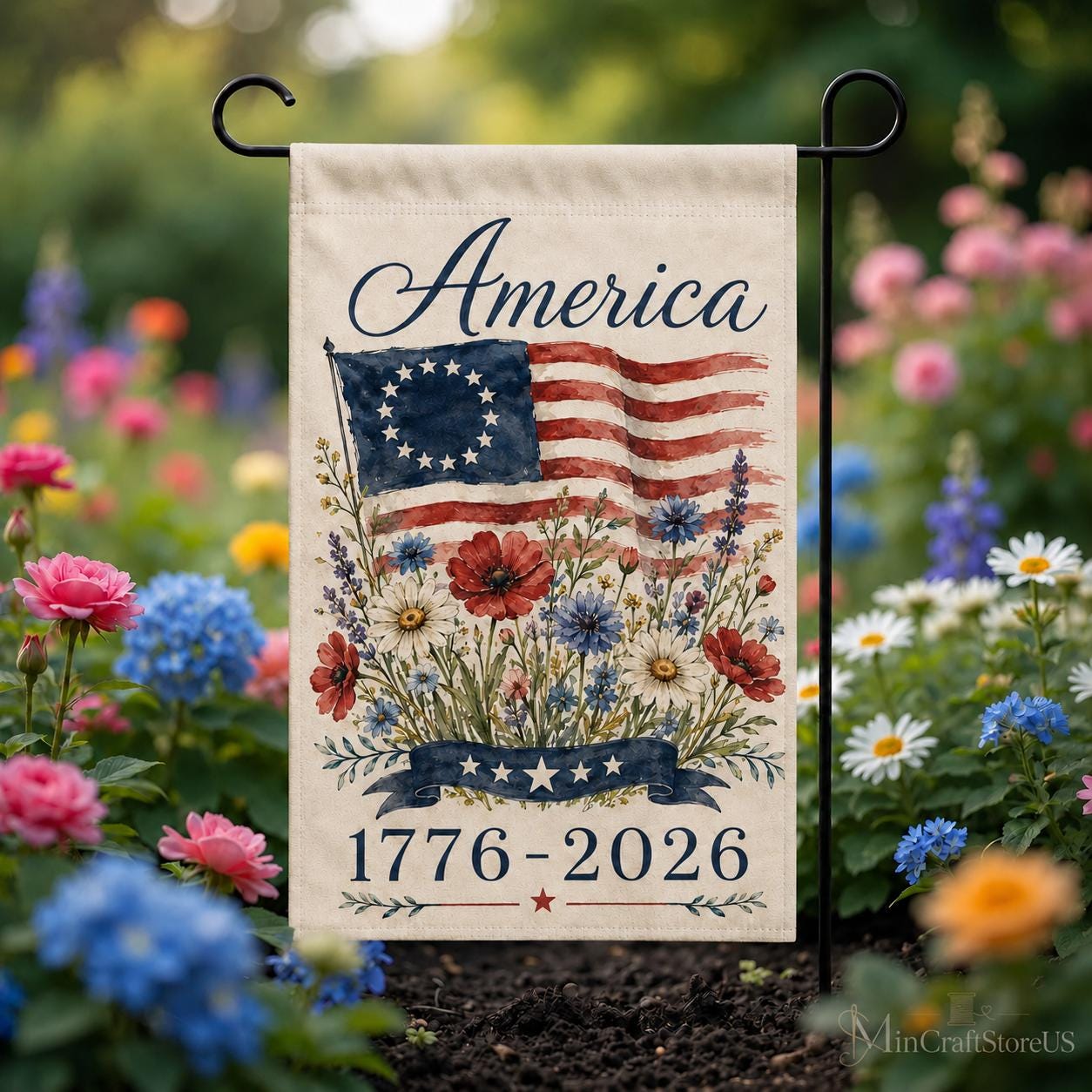 USA 250th Anniversary Garden Flag 1776-2026 Patriotic Outdoor Decor American Semiquincentennial Yard Banner