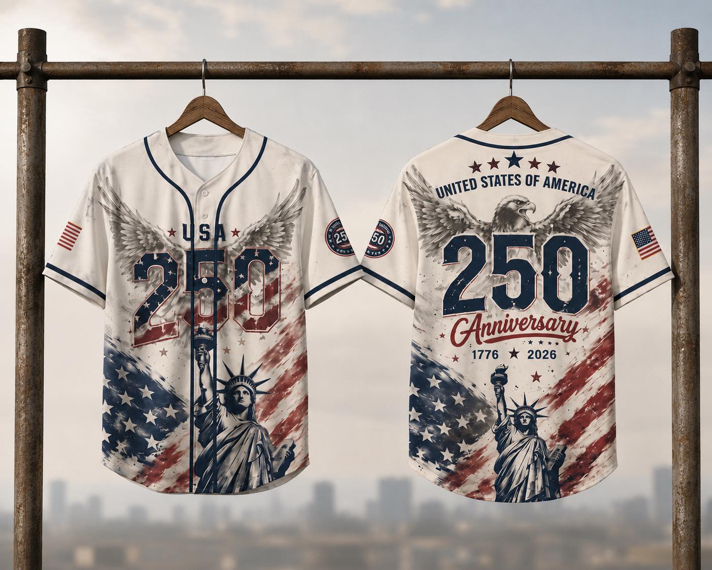 USA 250 Years Anniversary Baseball Jersey, Patriotic Liberty 1776-2026, Vintage American History Gift, 4th of July Gift
