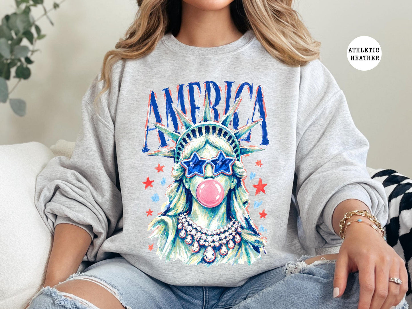 America Statue of Liberty Shirt, Patriotic Bubble Gum Tee, 4th of July USA Shirt, Cute Liberty Graphic Tee, Summer America Tee