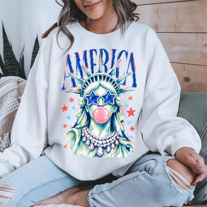 America Statue of Liberty Shirt, Patriotic Bubble Gum Tee, 4th of July USA Shirt, Cute Liberty Graphic Tee, Summer America Tee