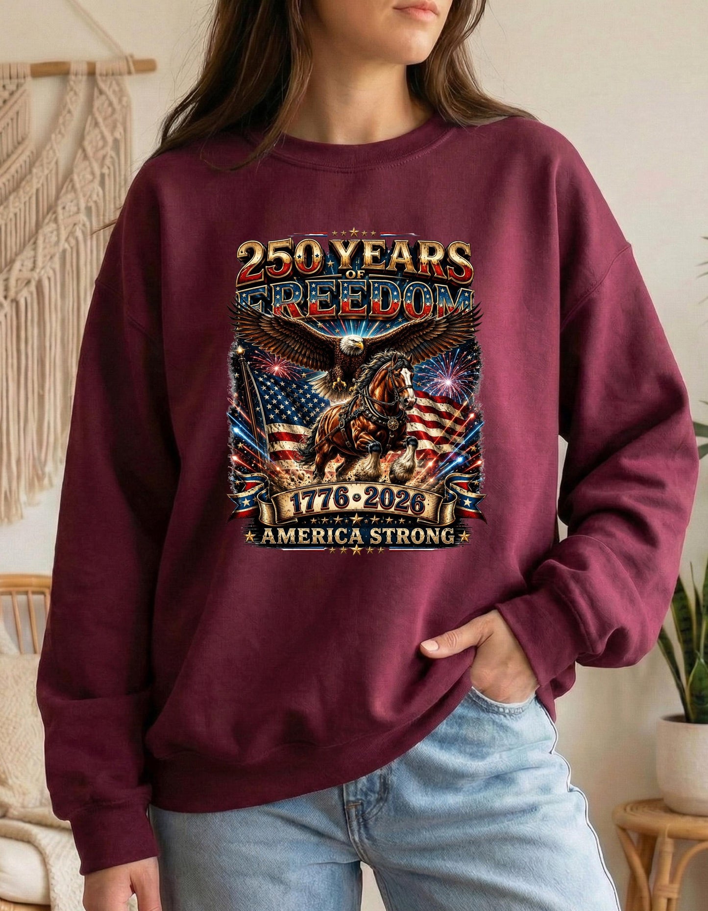 America 250 Years of Freedom Shirt, Patriotic Eagle Horse T-Shirt, USA 1776 2026 Anniversary Tee, Fourth of July Gift