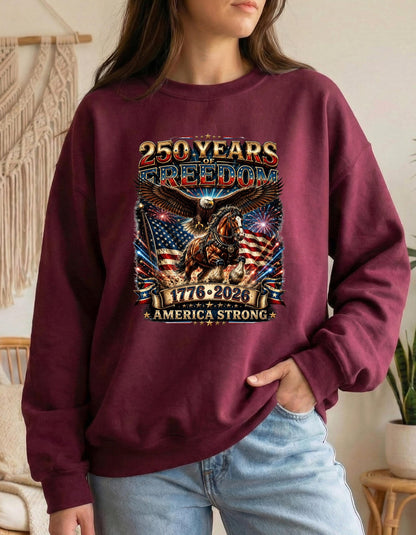 America 250 Years of Freedom Shirt, Patriotic Eagle Horse T-Shirt, USA 1776 2026 Anniversary Tee, Fourth of July Gift