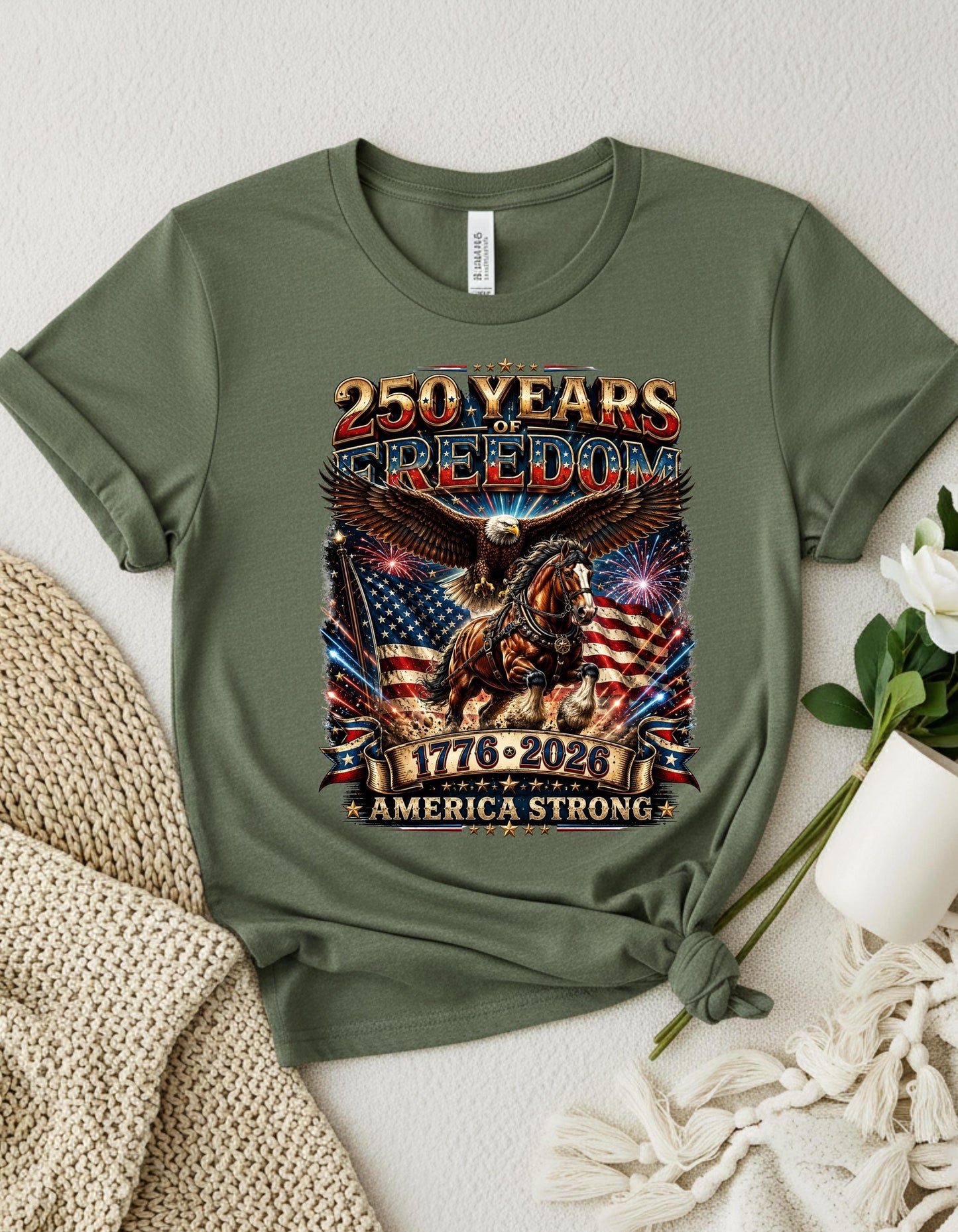 America 250 Years of Freedom Shirt, Patriotic Eagle Horse T-Shirt, USA 1776 2026 Anniversary Tee, Fourth of July Gift