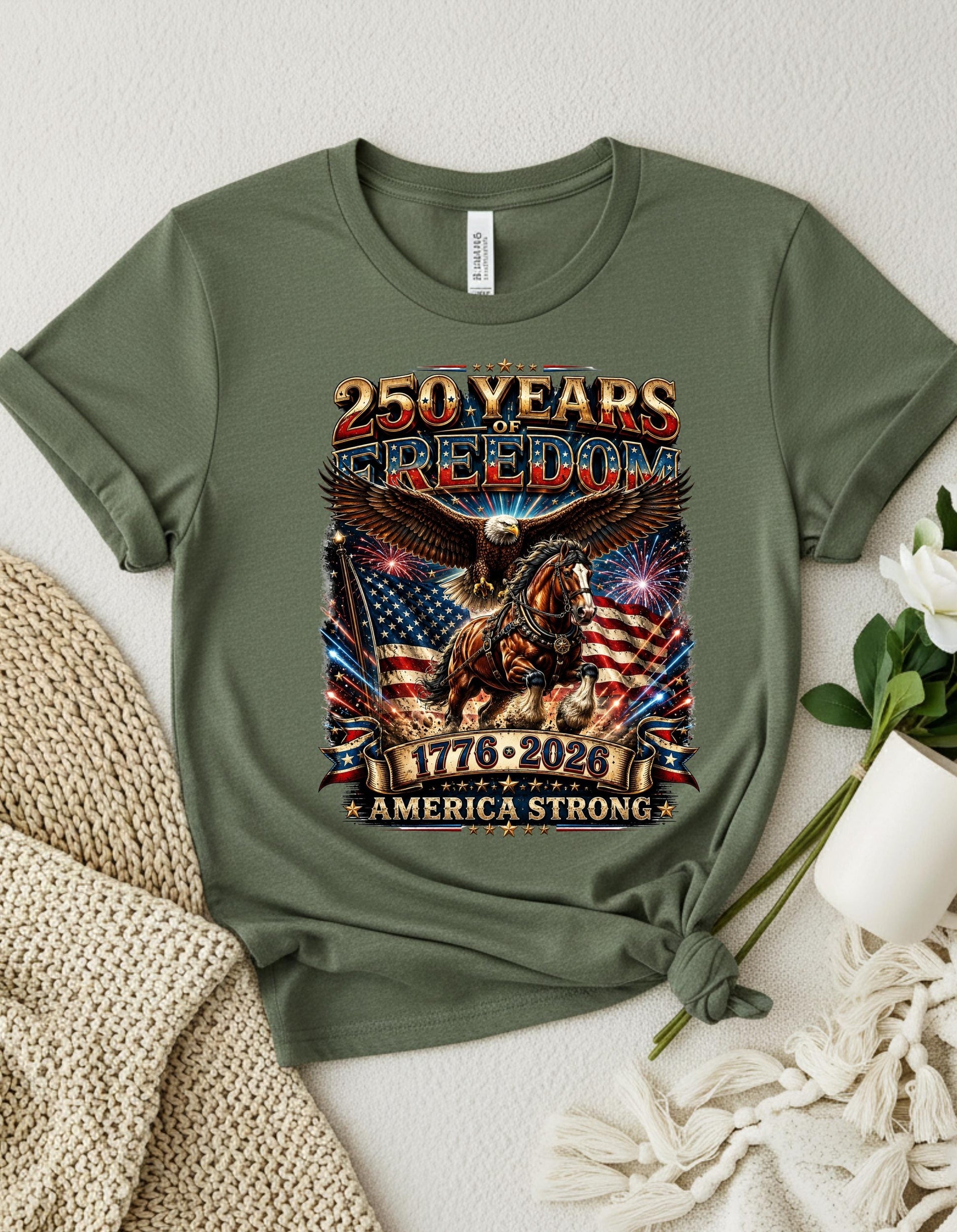 America 250 Years of Freedom Shirt, Patriotic Eagle Horse T-Shirt, USA 1776 2026 Anniversary Tee, Fourth of July Gift