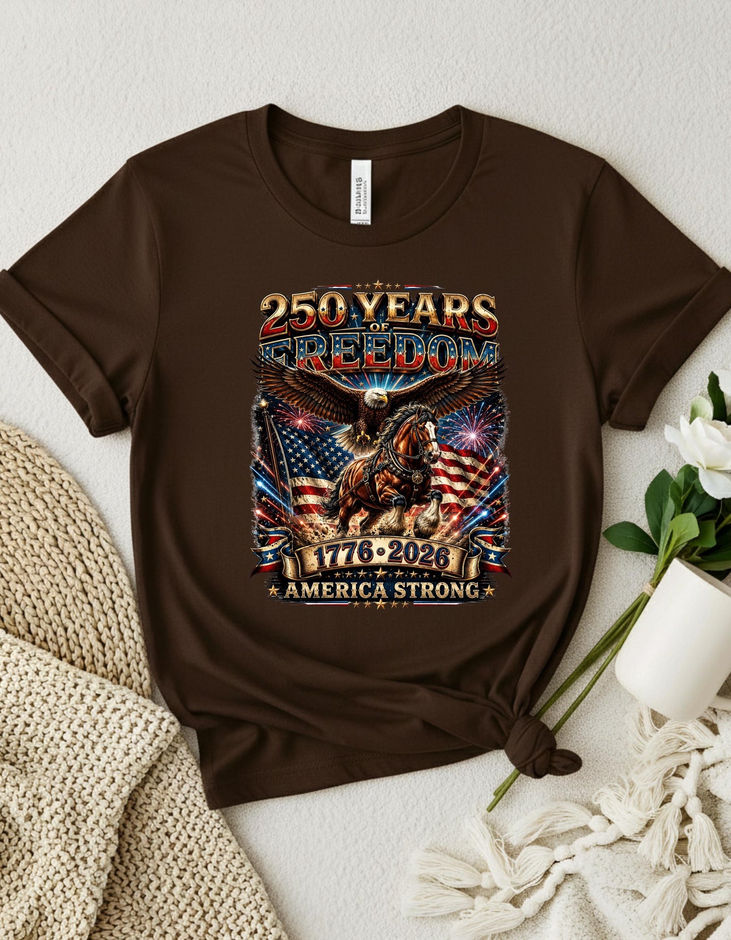 America 250 Years of Freedom Shirt, Patriotic Eagle Horse T-Shirt, USA 1776 2026 Anniversary Tee, Fourth of July Gift