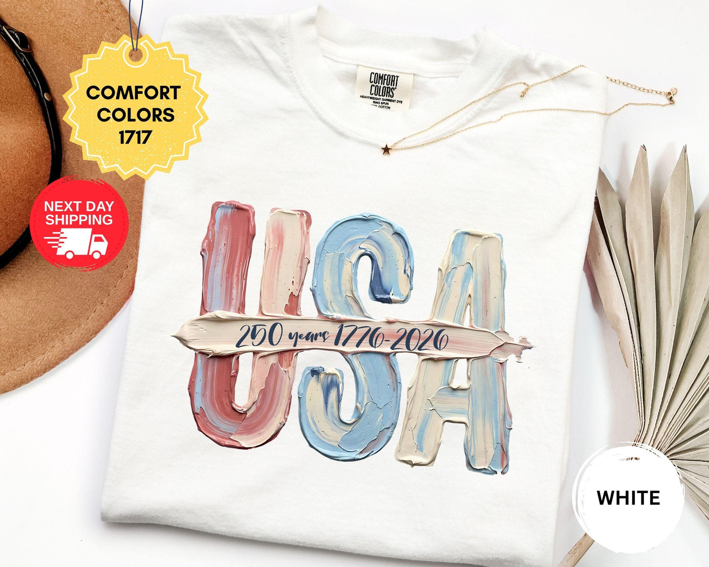 Comfort Colors USA Faux Paint Stroke Shirt, 250 Years 1776-2026 T-Shirt, Patriotic Tee