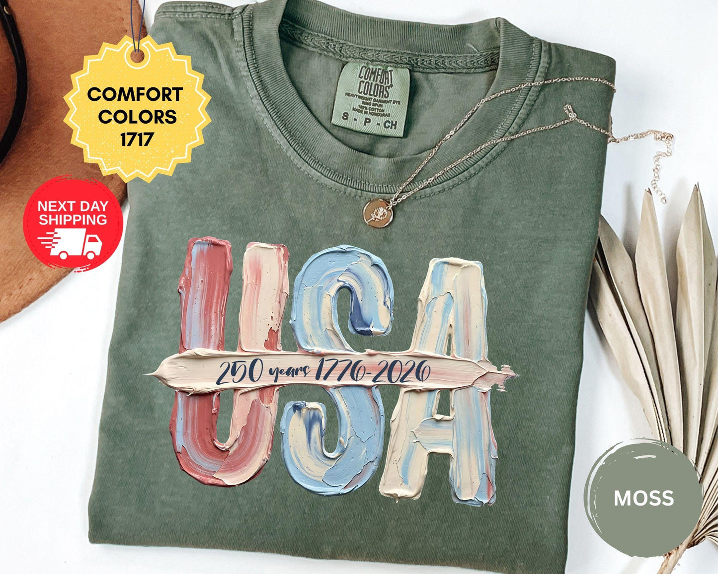 Comfort Colors USA Faux Paint Stroke Shirt, 250 Years 1776-2026 T-Shirt, Patriotic Tee