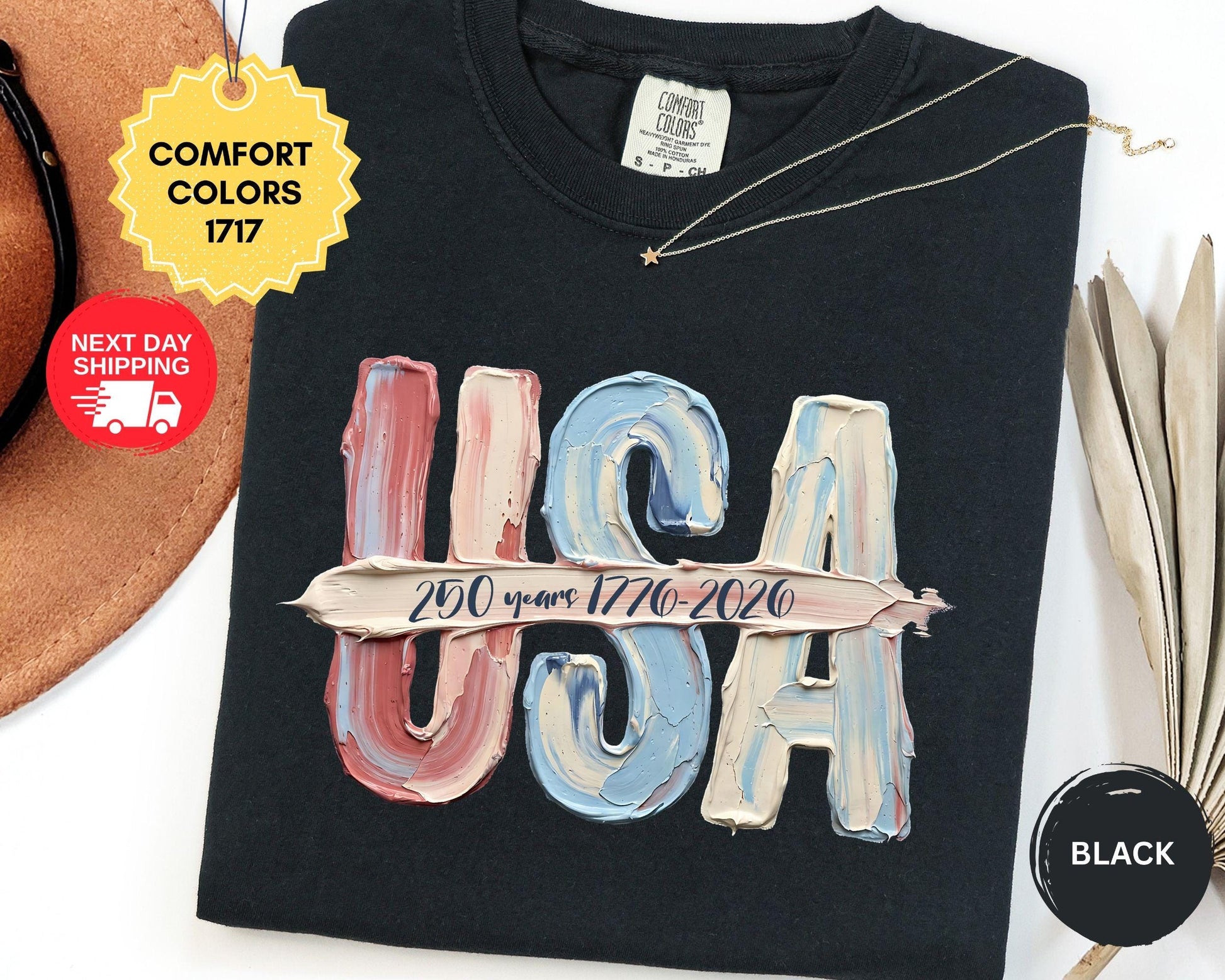 Comfort Colors USA Faux Paint Stroke Shirt, 250 Years 1776-2026 T-Shirt, Patriotic Tee