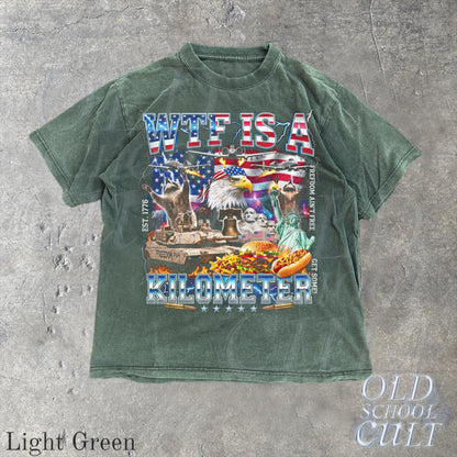 WTF Is A Kilometer Shirt Funny USA Patriotic Graphic Tee Vintage American Eagle Meme T Shirt 4th Of July Retro Freedom Unisex Gift
