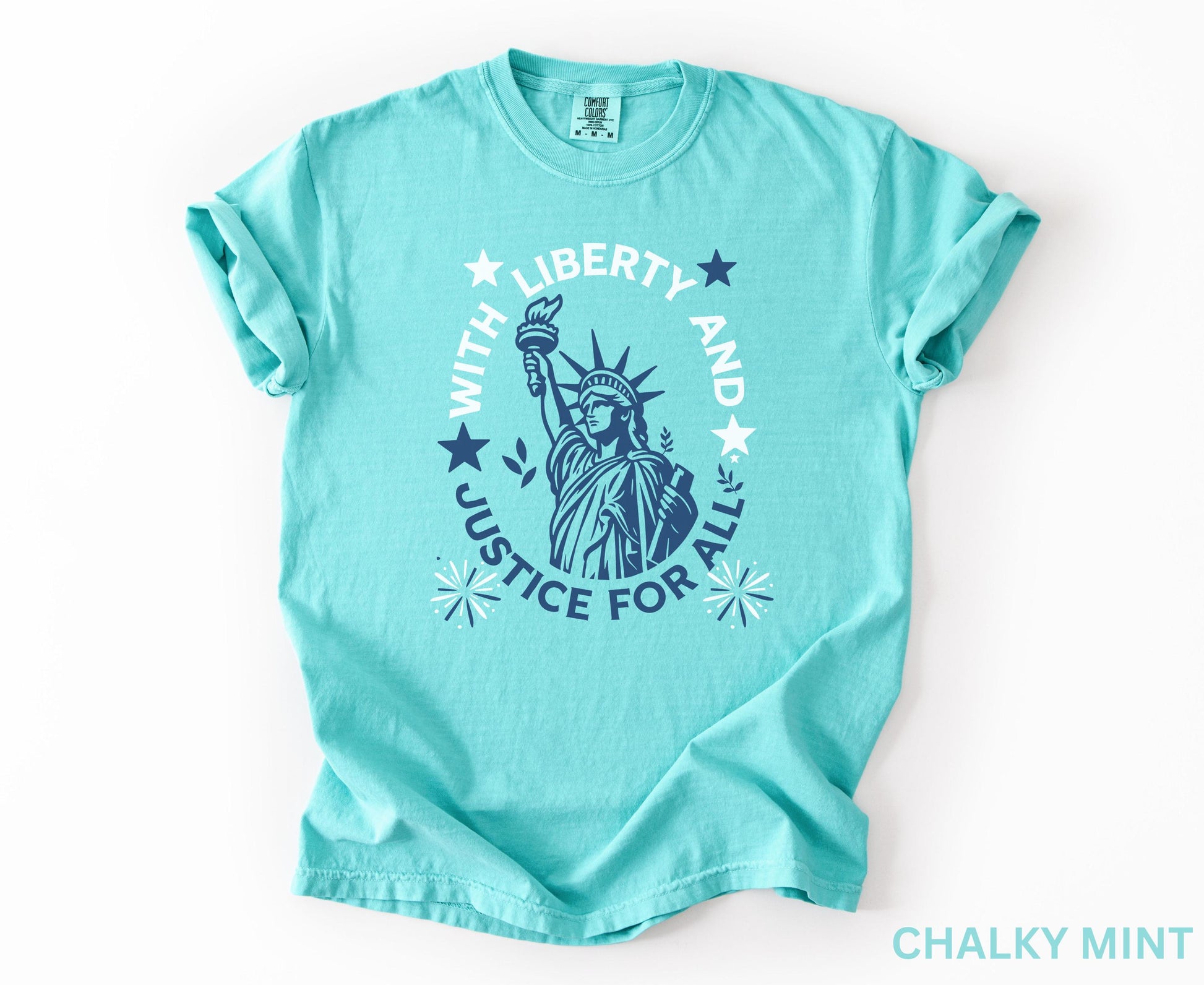 Comfort Colors Statue Of Liberty Shirt Patriotic USA 250 Anniversary Shirt Fourth Of July With Liberty and Justice For All Shirt for Women