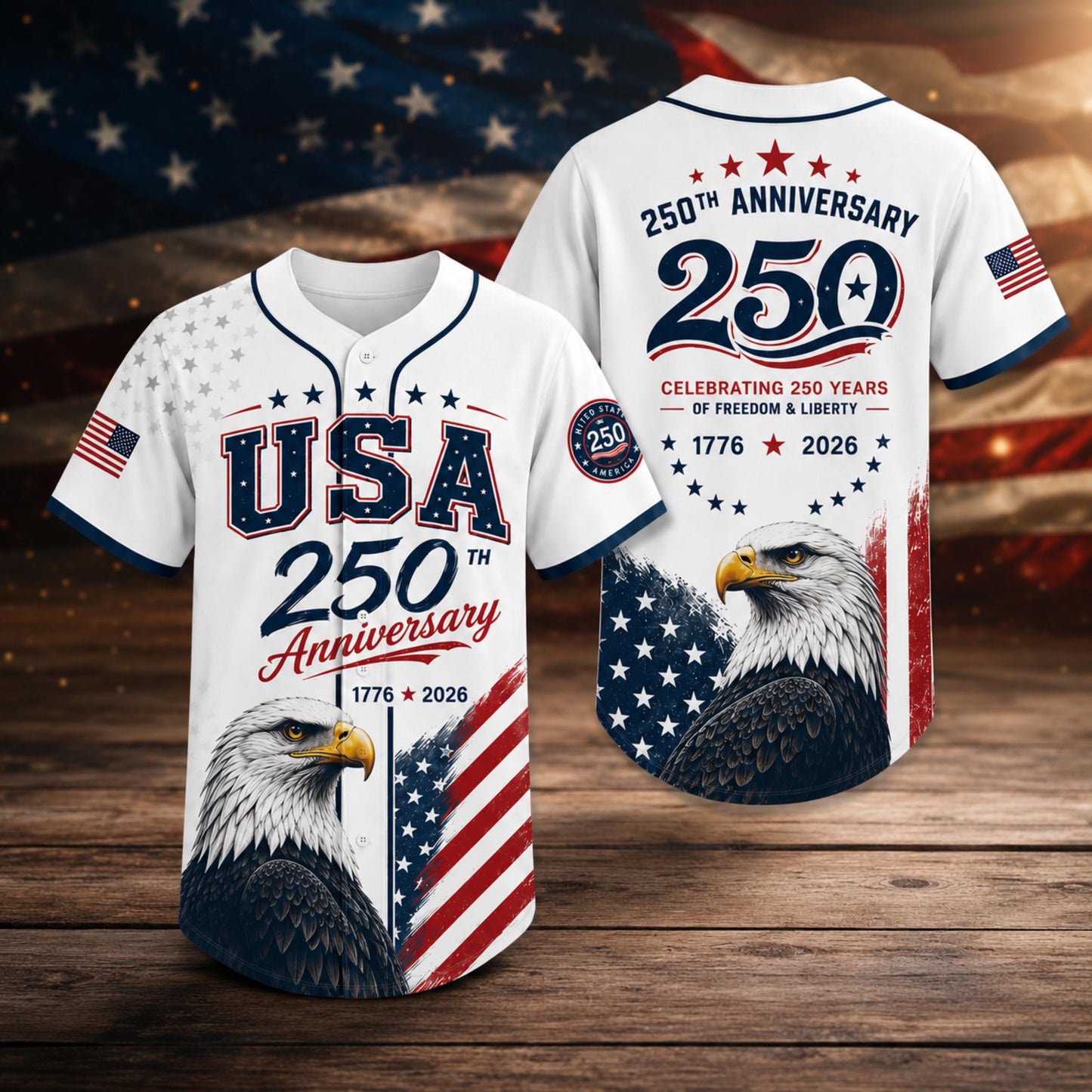 USA 250th Anniversary Baseball Jersey, Patriotic Eagle Shirt, America 1776–2026 Jersey, 4th of July Gifts