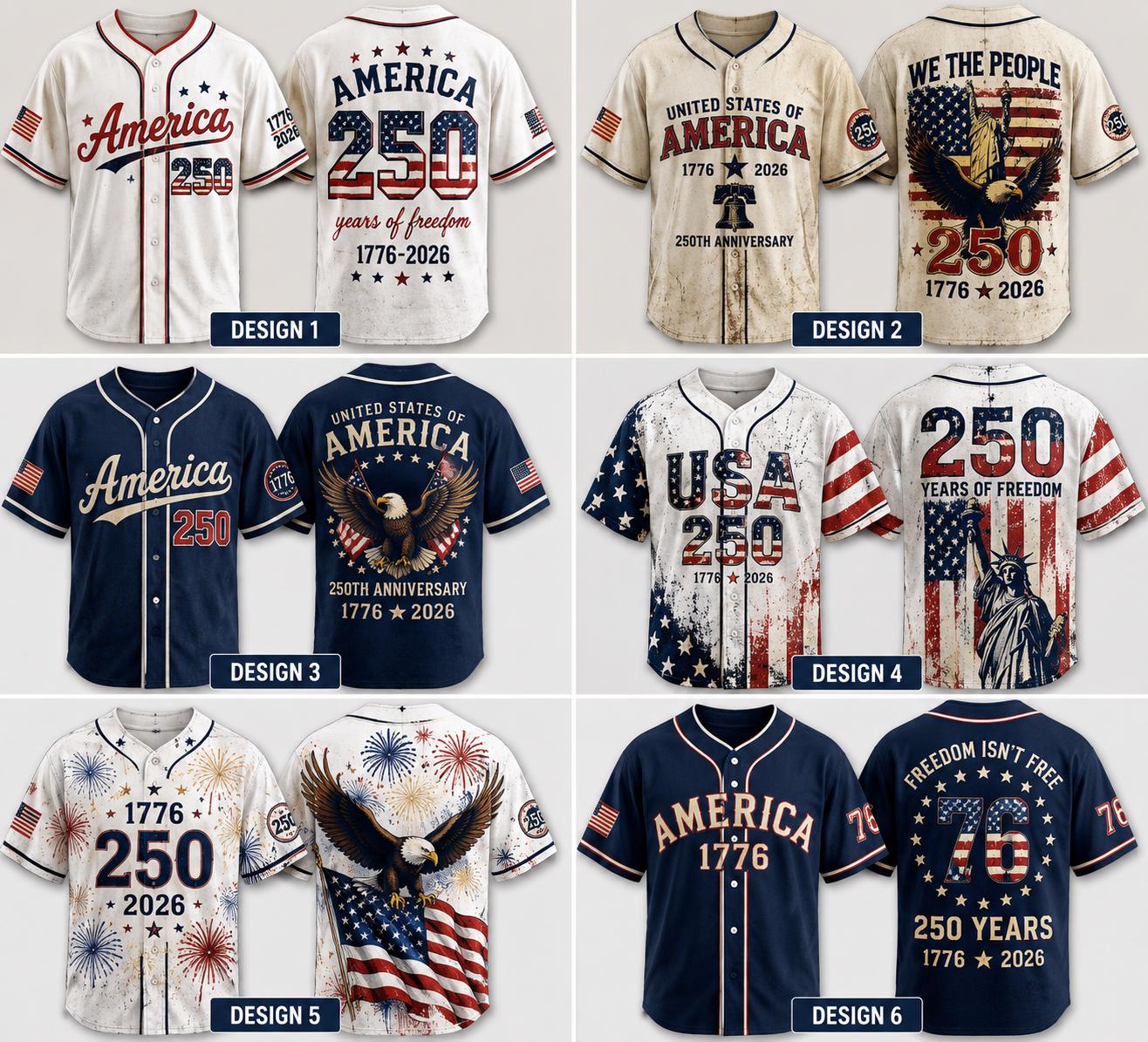 America 250 Baseball Jersey, USA 250th Anniversary Jersey, Patriotic Baseball Shirt, 1776 2026 Freedom Celebration, Fourth of July Gift