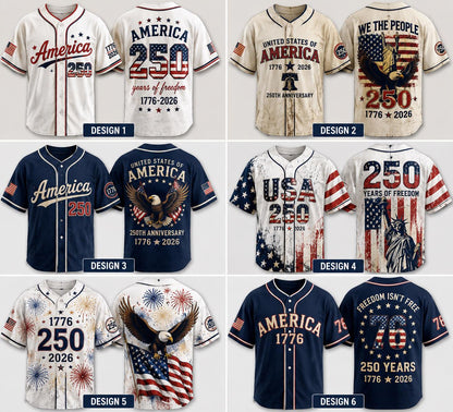 America 250 Baseball Jersey, USA 250th Anniversary Jersey, Patriotic Baseball Shirt, 1776 2026 Freedom Celebration, Fourth of July Gift