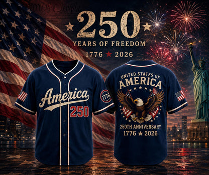 America 250 Baseball Jersey, USA 250th Anniversary Jersey, Patriotic Baseball Shirt, 1776 2026 Freedom Celebration, Fourth of July Gift