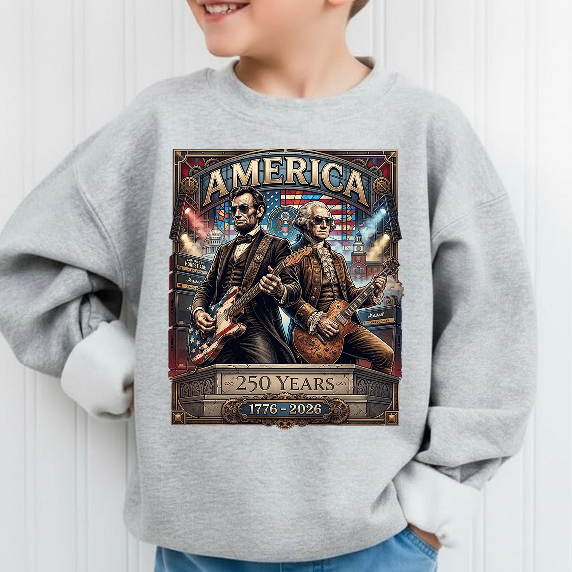 250 Years America Anniversary shirt, George Washington & Lincoln Playing Guitar, Funny 4th of July , Abe Lincoln 250th