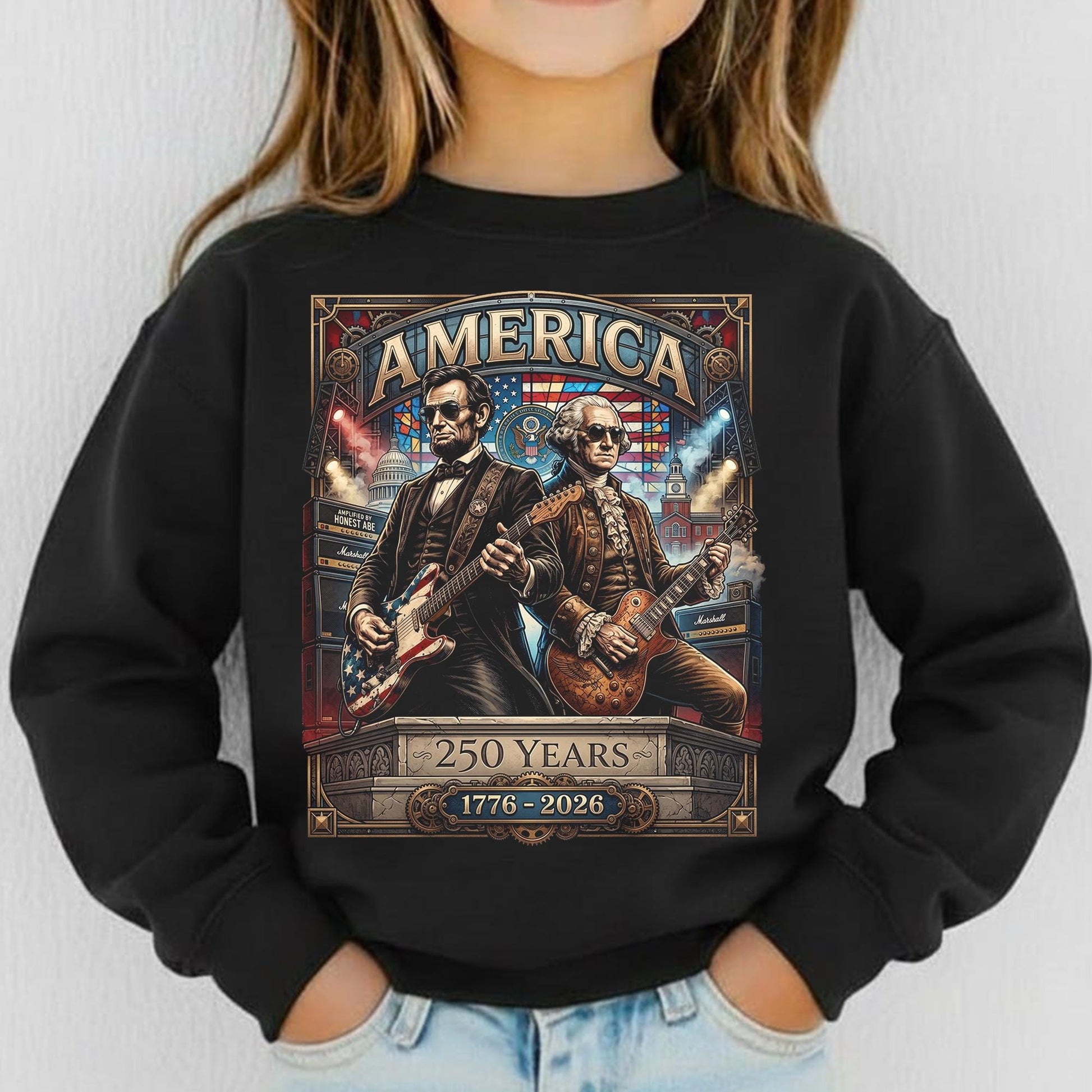 250 Years America Anniversary shirt, George Washington & Lincoln Playing Guitar, Funny 4th of July , Abe Lincoln 250th