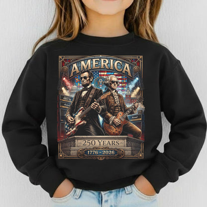250 Years America Anniversary shirt, George Washington & Lincoln Playing Guitar, Funny 4th of July , Abe Lincoln 250th