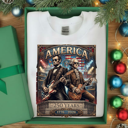 250 Years America Anniversary shirt, George Washington & Lincoln Playing Guitar, Funny 4th of July , Abe Lincoln 250th