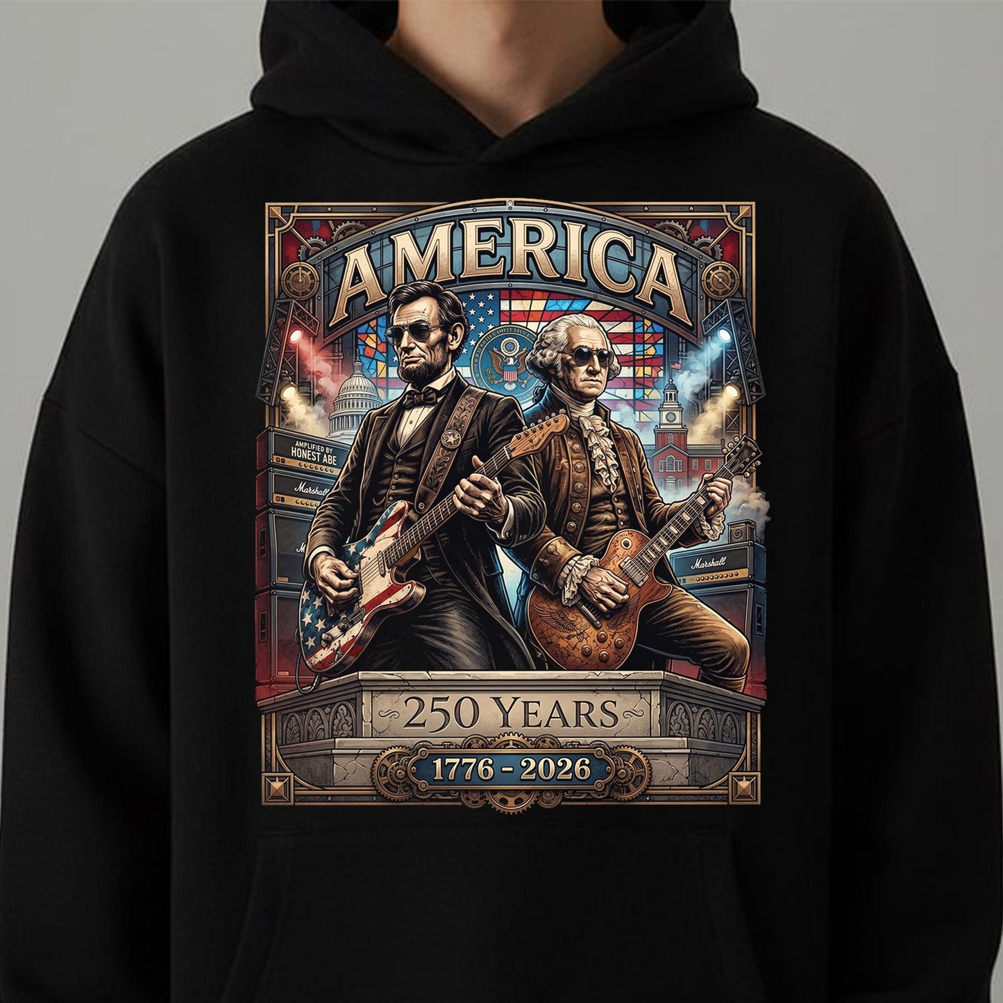 250 Years America Anniversary shirt, George Washington & Lincoln Playing Guitar, Funny 4th of July , Abe Lincoln 250th