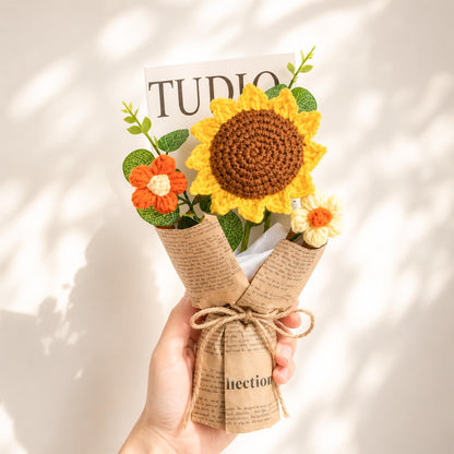 Crochet Flower Bouquet, Handmade Knitted Flower Gift, Thank You Gift, Teacher Appreciation Gift, Cute Desk Decor