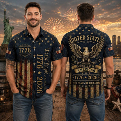 1776–2026 American Eagle Hawaiian Shirt, 250th Anniversary USA Shirt, Proud To Be An American Button Up, Patriotic Independence Day Gift
