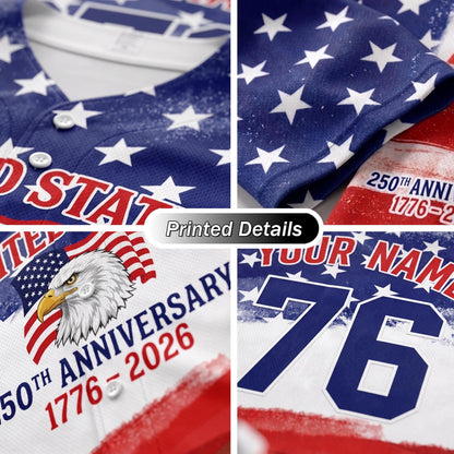 Personalized USA 250th Baseball Jerseys for Men, Custom USA 250 Baseball Jersey with Name Button Down Shirt for July 4th Celebration