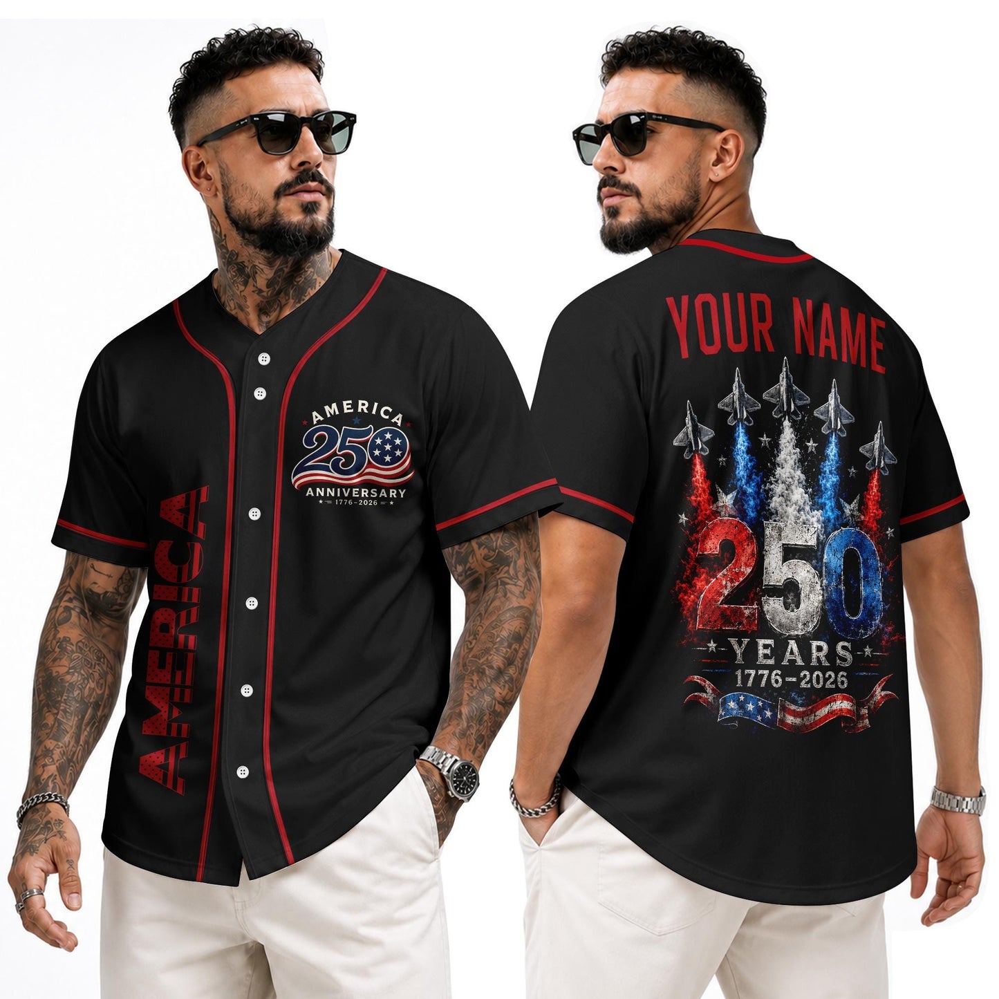 Personalized USA 250th Baseball Jerseys for Men, Custom USA 250 Baseball Jersey with Name Button Down Shirt for July 4th Celebration