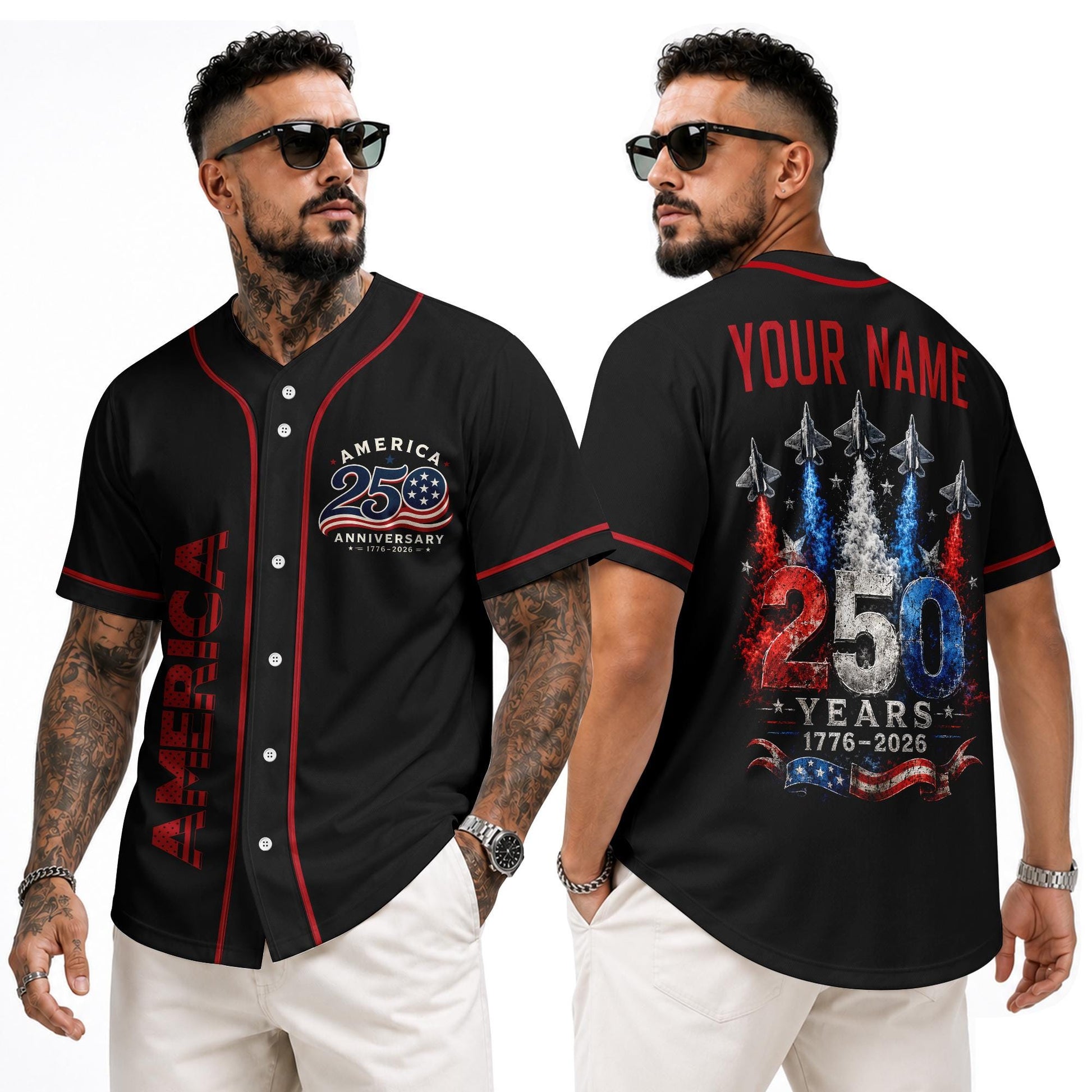 Personalized USA 250th Baseball Jerseys for Men, Custom USA 250 Baseball Jersey with Name Button Down Shirt for July 4th Celebration