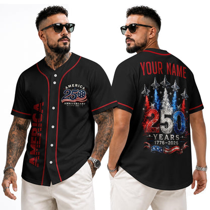 Personalized USA 250th Baseball Jerseys for Men, Custom USA 250 Baseball Jersey with Name Button Down Shirt for July 4th Celebration