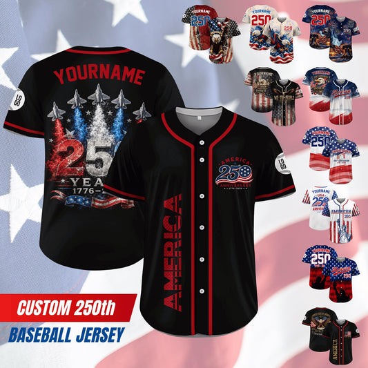 Personalized USA 250th Baseball Jerseys for Men, Custom USA 250 Baseball Jersey with Name Button Down Shirt for July 4th Celebration