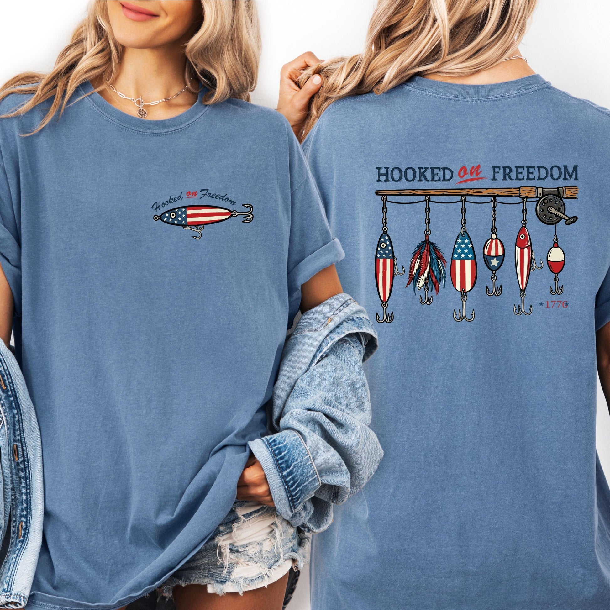 Hooked On Freedom Fishing Shirt, Patriotic Fishing Tee, 4th Of July Fisherman Shirt, USA Bass Fishing Comfort Colors Shirt