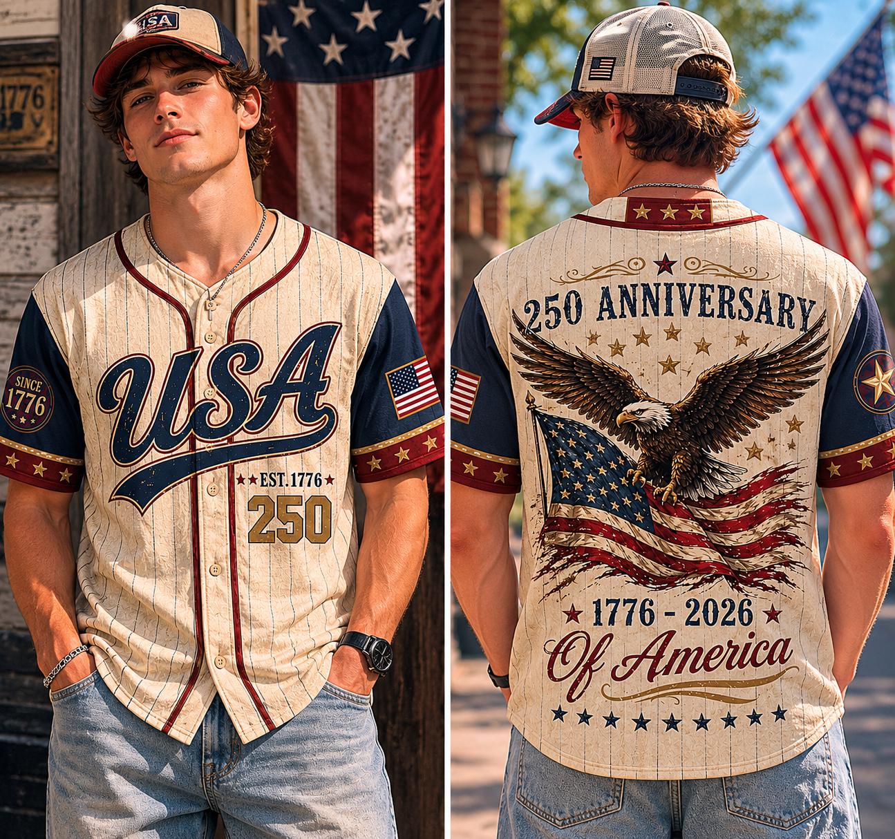 USA 250th Anniversary Baseball Jersey, America 1776-2026 Patriotic Jersey, Fourth of July Baseball Shirt