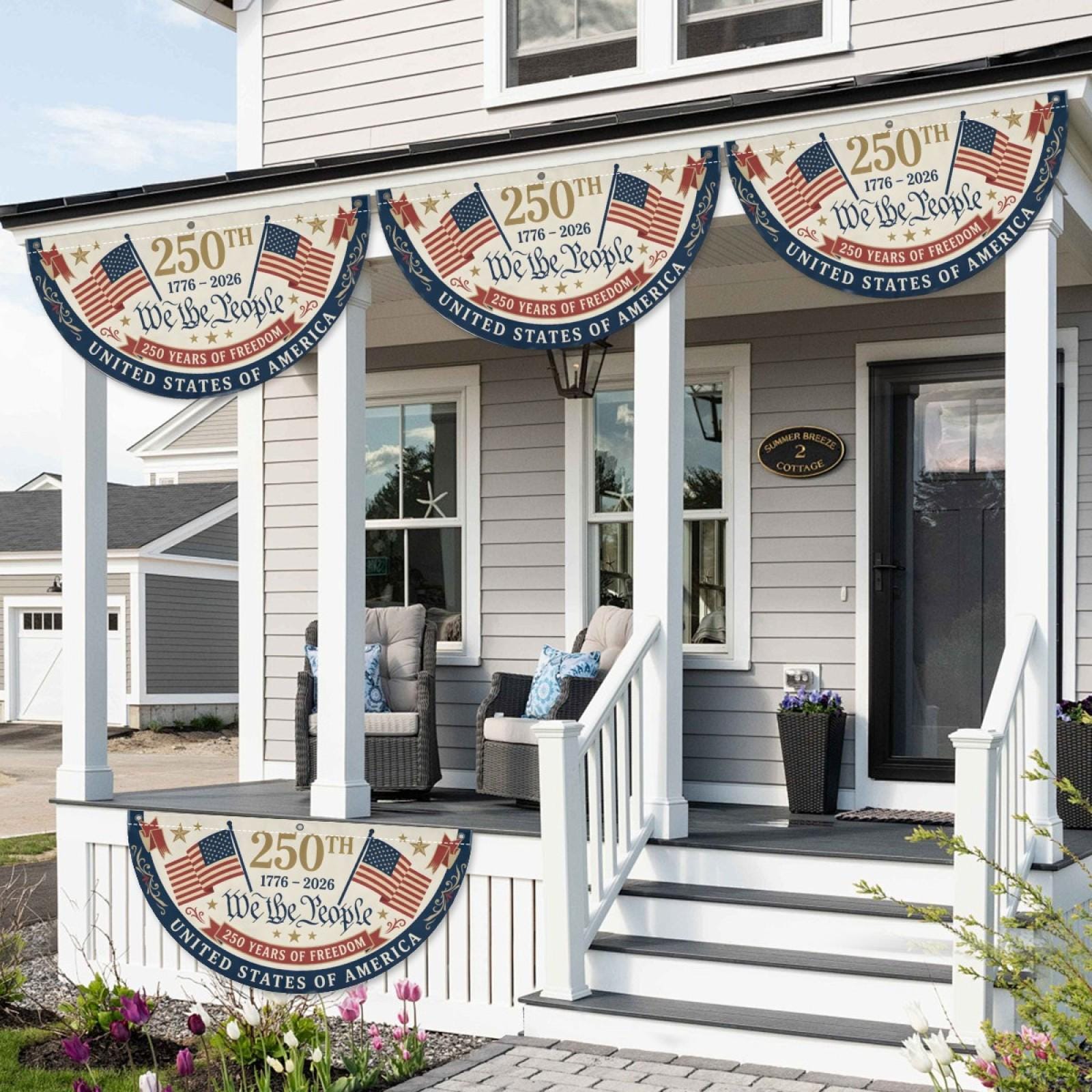 USA 250th Birthday Bunting Flag We The People Patriotic Porch Decor Independence Day Fan Banner America 1776 2026