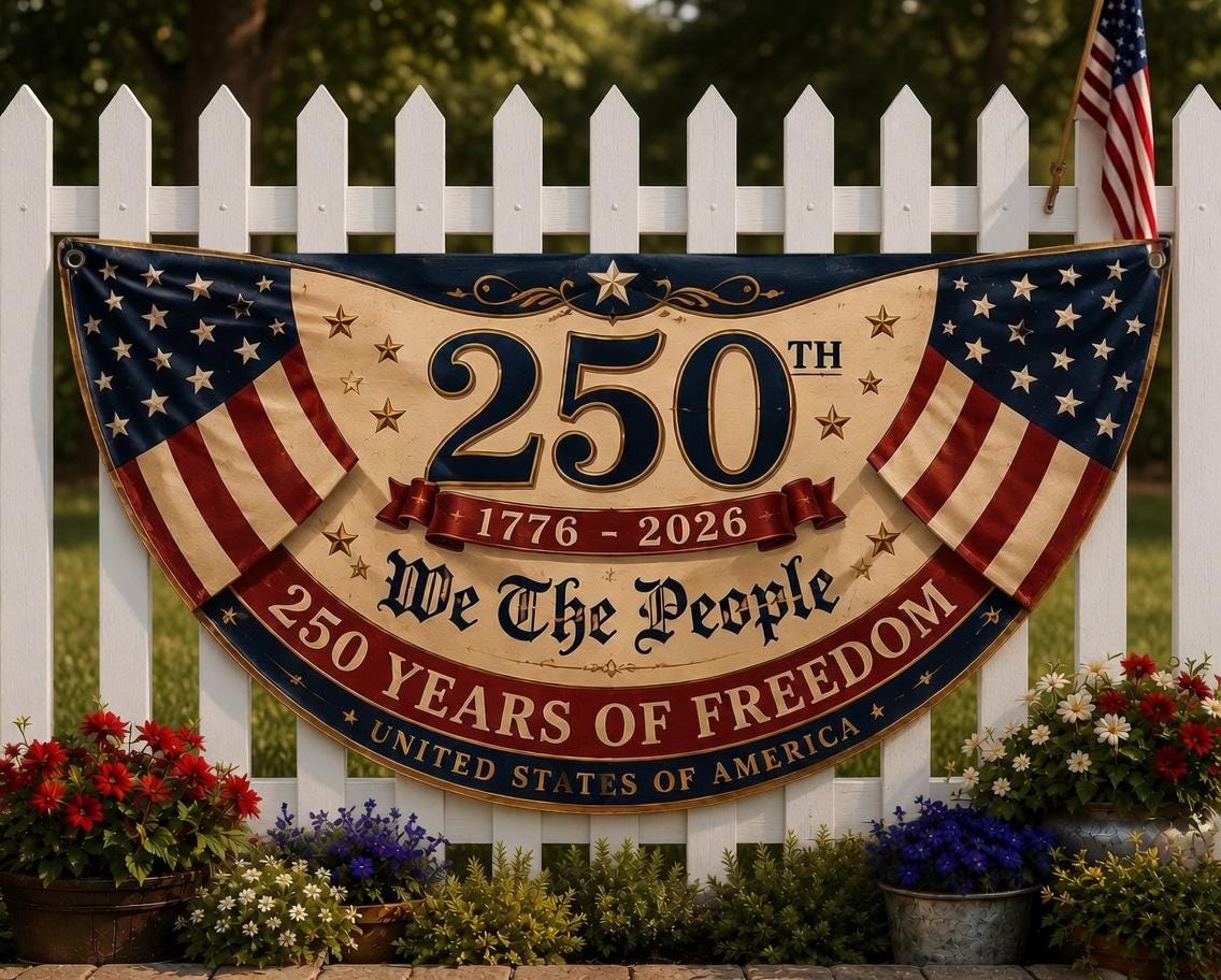 USA 250th Anniversary Patriotic Bunting Banner America 1776–2026 Semicircle Fence Flag Christian Freedom Porch Decor, 4th of july decor