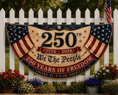 USA 250th Anniversary Patriotic Bunting Banner America 1776–2026 Semicircle Fence Flag Christian Freedom Porch Decor, 4th of july decor